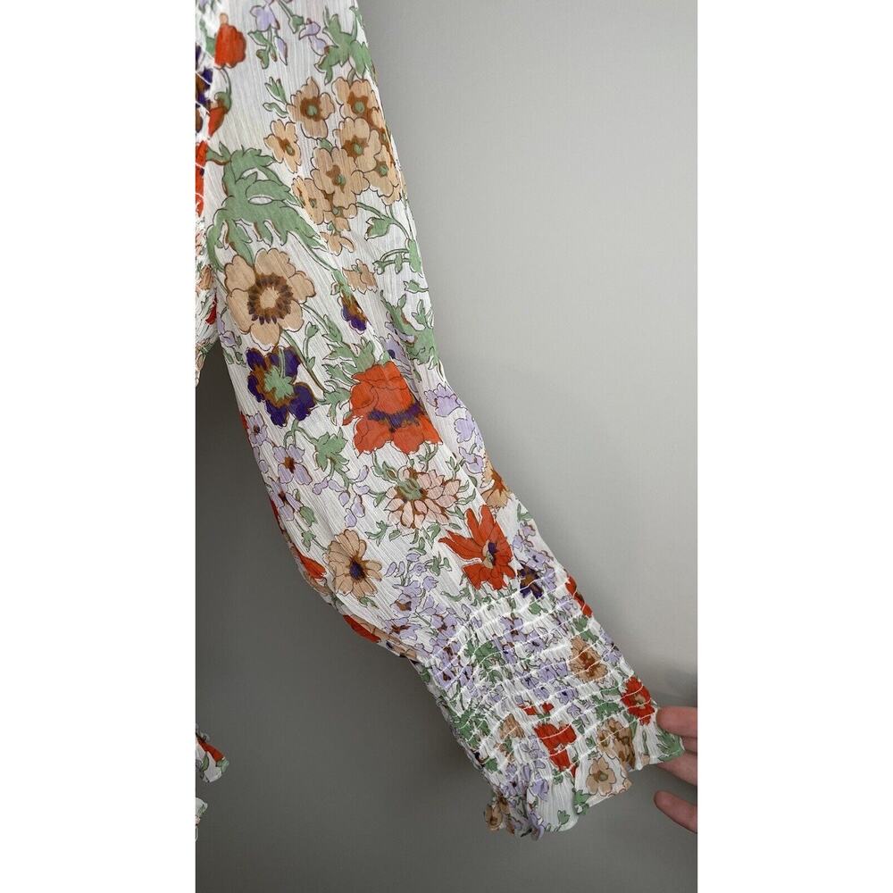 Veronica Beard Kali Top Multicolor Floral Print Smocked Spring Designer Size 10 - Picture 7 of 12